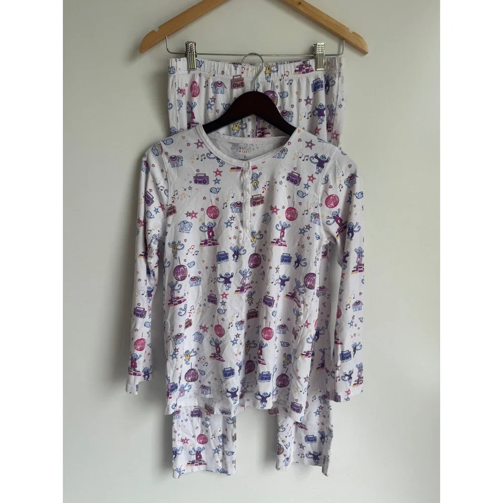 Roller Rabbit Boogie Monkeyland PJ Pima Cotton Pajama Set White Purple Small